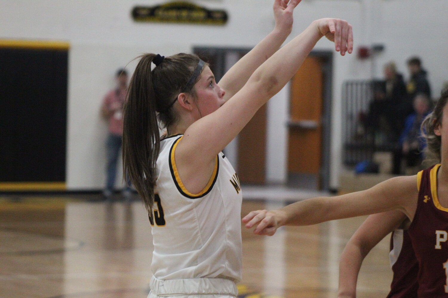In addition to being a strong defensive player, Mid-Prairie's Nora Pennington has turned into a shooter.